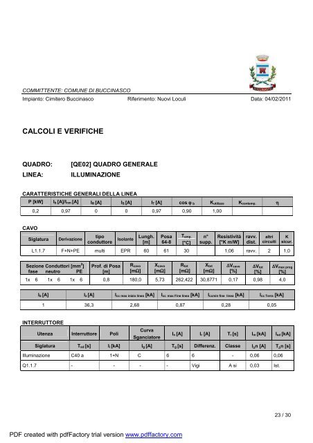 Relazione generale specialistica impianti elettrici - Comune di ...