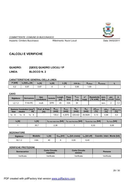 Relazione generale specialistica impianti elettrici - Comune di ...