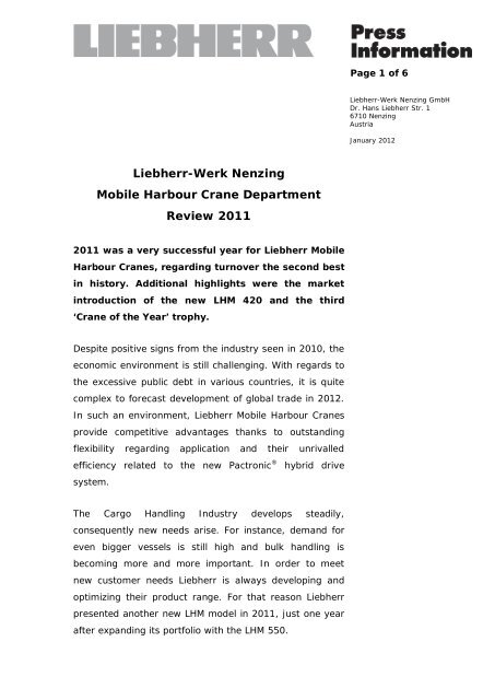 Liebherr-Werk Nenzing Mobile Harbour Crane Department Review ...