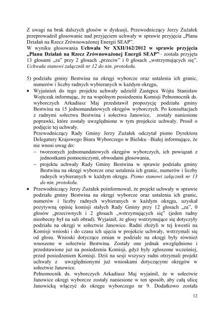 ProtokÃ³Å Nr XXII/2012 z dnia 2012-09-13 - Bestwina, UrzÄd Gminy