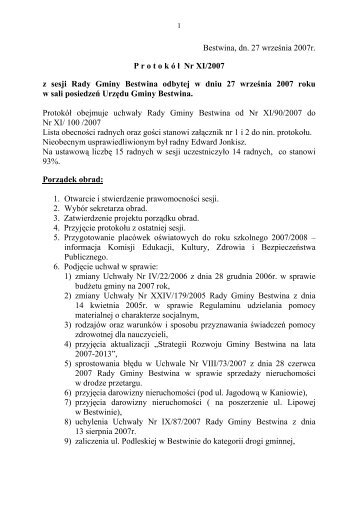 ProtokÃ³Å Nr XI/2007 z dnia 2007-09-27 - Bestwina, UrzÄd Gminy