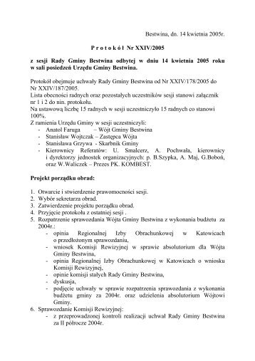 ProtokÃ³Å Nr XXIV/2005 z dnia 2005-04-14 - Bestwina, UrzÄd Gminy