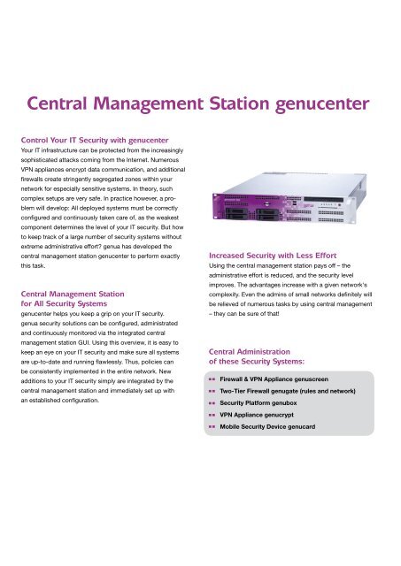 Central Management Station genucenter, Salesfolder - GeNUA
