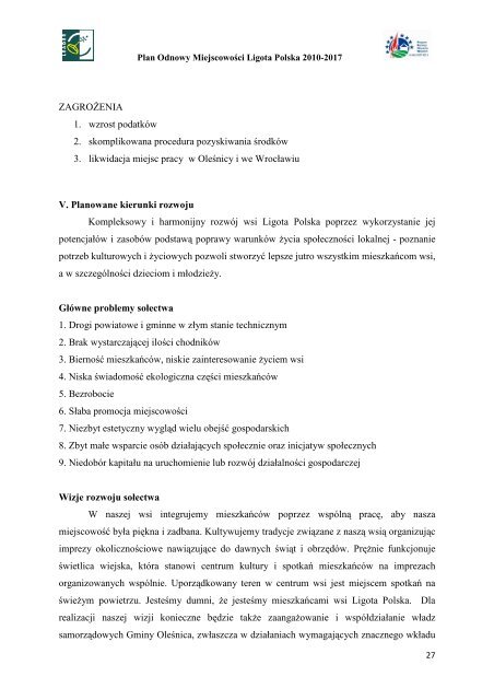 Plan odnowy miejscowoÅci - UrzÄd Gminy OleÅnica