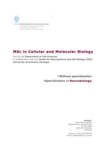 MSc in Cellular and Molecular Biology MSc in Cellular and ...