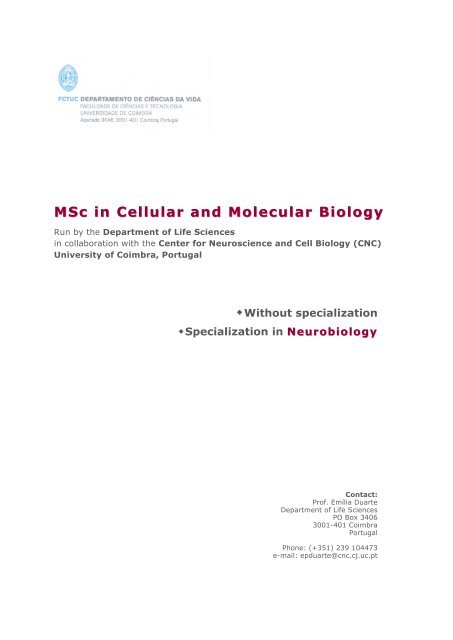 MSc in Cellular and Molecular Biology MSc in Cellular and ...