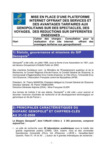 Cahier des charges - Genopole