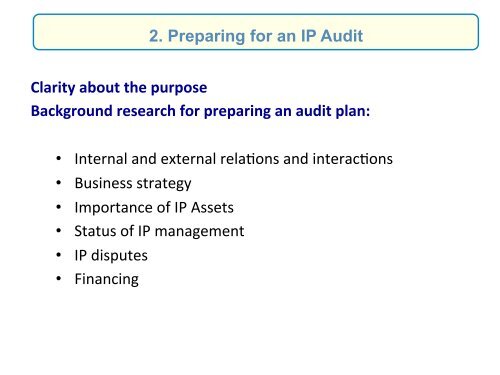 Conduc-ng an IP Audit and Managing IP Assets - agepi