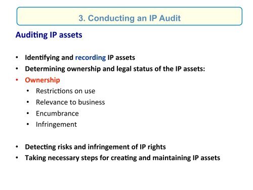 Conduc-ng an IP Audit and Managing IP Assets - agepi