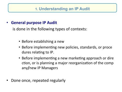 Conduc-ng an IP Audit and Managing IP Assets - agepi