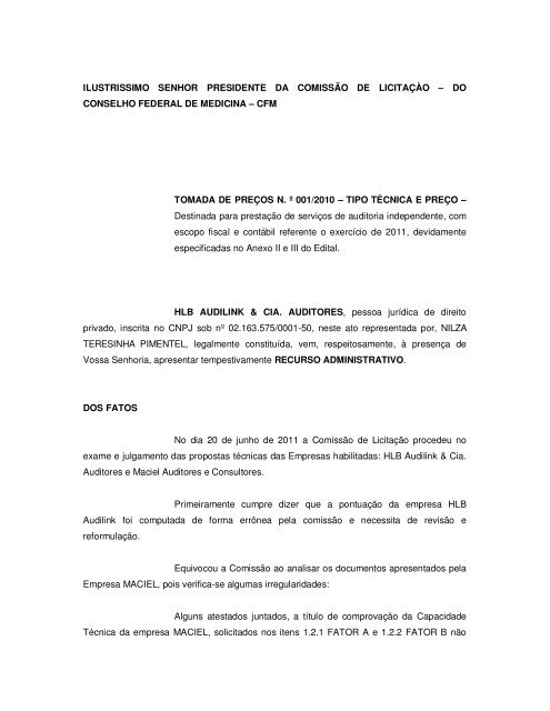 ilustrissimo senhor presidente da comissão de licitaçào - Conselho ...