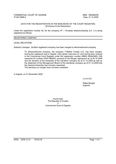 REPUBLIC OF CROATIA COMMERCIAL COURT OF ZAGREB Tt-09 ...