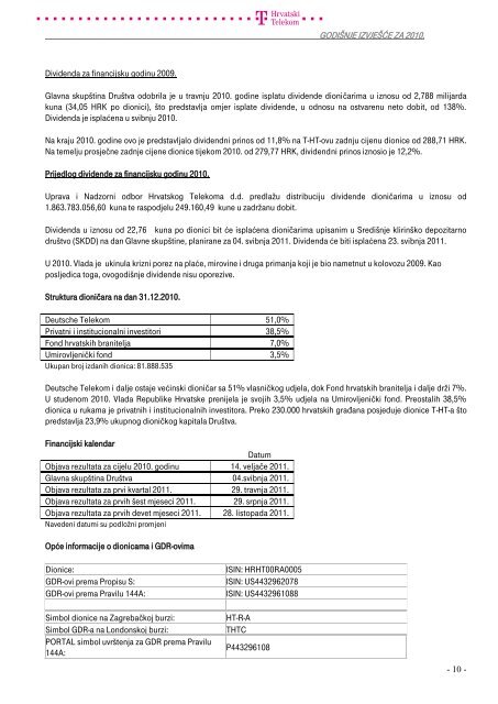 Summary financial information and data - T-Hrvatski Telekom