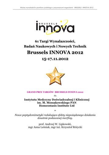 wykaz medali BRUSSELS INNOVA 2012