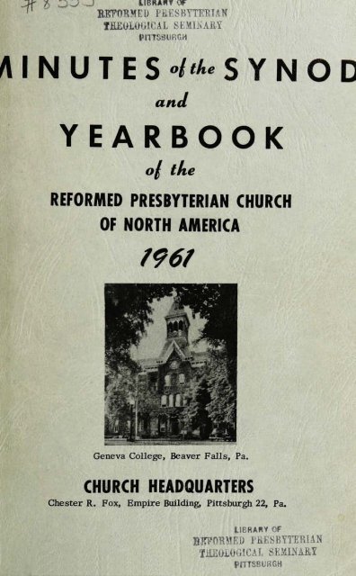 Reformed Presbyterian Minutes of Synod 1961 - Rparchives.org