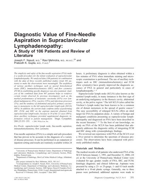 Diagnostic Value of Fine-Needle Aspiration in Supraclavicular ...