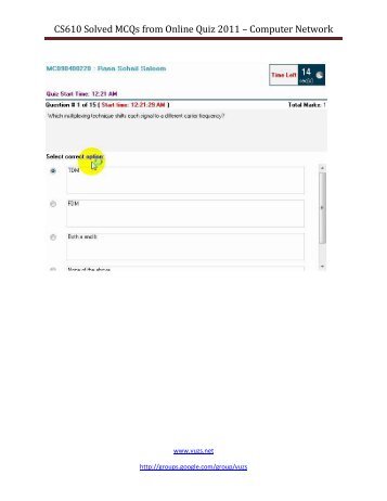 CS610 Solved MCQs from Online Quiz 2011 â Computer ... - vuZs