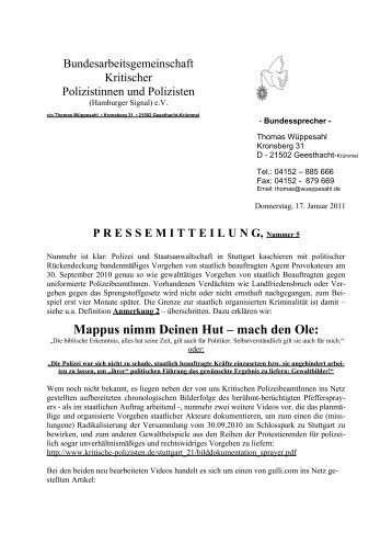 Pressemitteilung vom 17. Februar 2011 - Kritische Polizisten