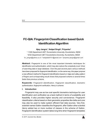 Fingerprint-Classification based Quick Identification ... - Ijoes.org