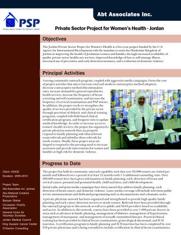 Private Sector Project for Women's Health - Jordan - Abt Associates