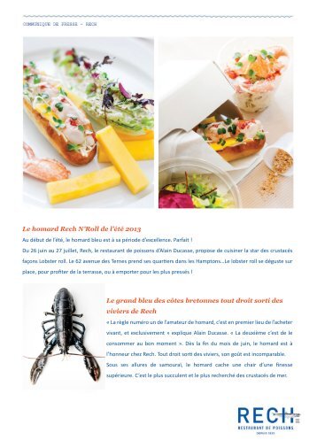 Le homard Rech N'Roll de l'Ã©tÃ© 2013 Le grand bleu ... - Alain Ducasse