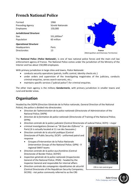 French National Police Organisation - SAINT