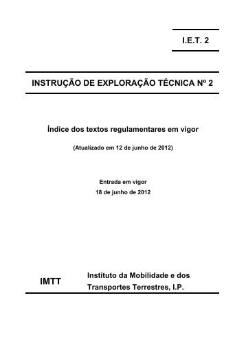 IET 2 INSTRUÃÃO DE EXPLORAÃÃO TÃCNICA NÂº 2 Ãndice ... - Imtt