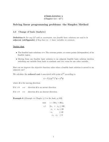 Solving linear programming problems: the Simplex Method