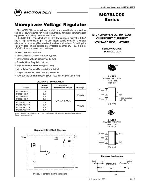 Mc78lc00 Series Micropower Voltage Regulator