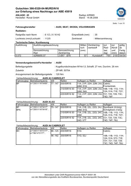 Gutachten 366-0320-04-MURD/N16 zur Erteilung eines ... - e-pneu.cz