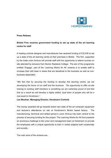 Press Release Bristol Firm receives government ... - Horstmann