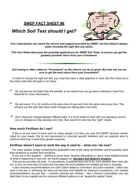 SWEP FACT SHEET #8 Which Soil Test should I get?