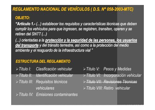 el reglamento nacional de vehiculos y las inspecciones tecnicas