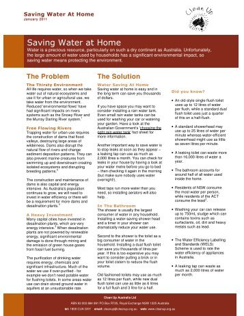 Saving Water At Home fact sheet (PDF) - Clean Up Australia