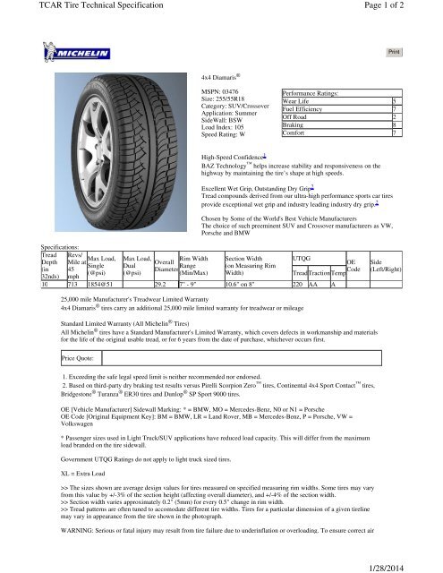 Michelin Tire Size Chart