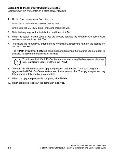 Installation and Maintenance Guide, HiPath ProCenter Standard