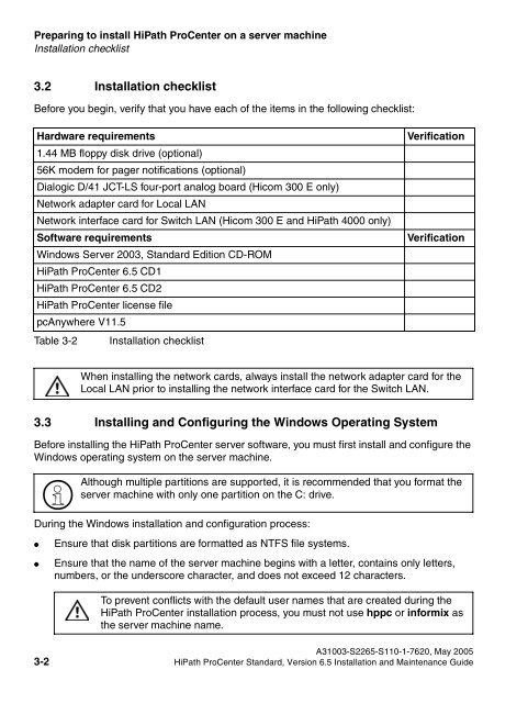 Installation and Maintenance Guide, HiPath ProCenter Standard