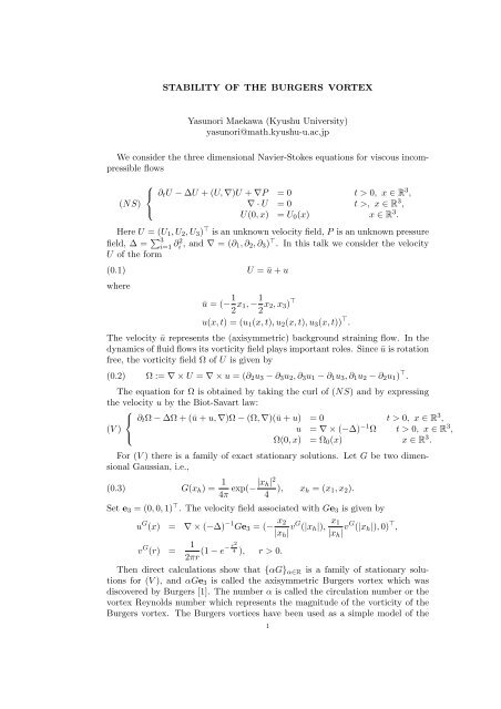 STABILITY OF THE BURGERS VORTEX Yasunori ... - Kobe University