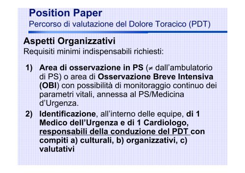 Casella G., Chest Pain Unit/OBI: struttura o funzione? - Anmco