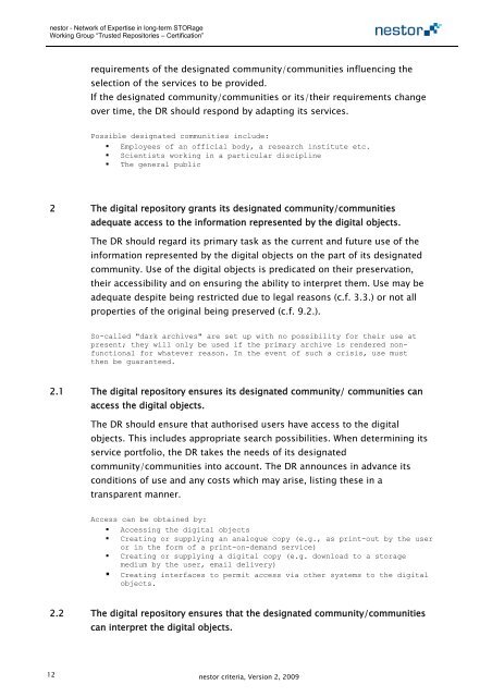 nestor criteria : Catalogue of Criteria for Trusted Digital Repositories