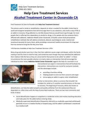 Help Care Treatment Services |  Alcohol Treatment Center in Oceanside CA