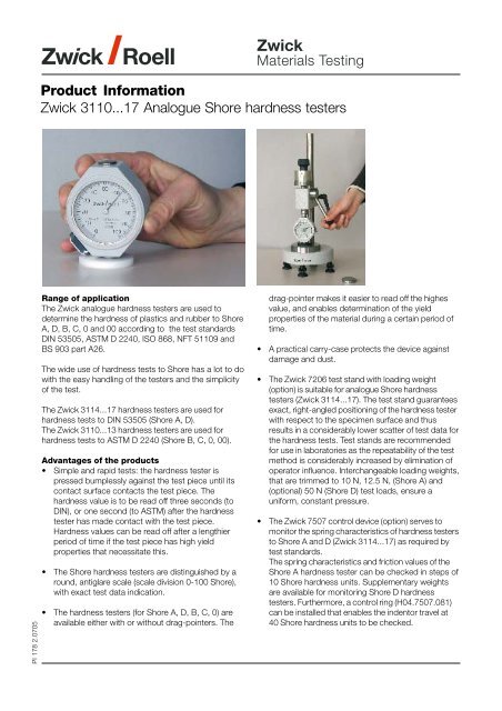 Analogue Shore Hardness Tester. 3110 datasheet - Kemet