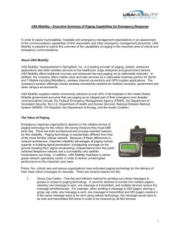 Executive Summary of Paging Capabilities for - USA Mobility, Inc.