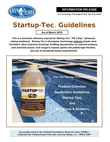 Startup-Tec® Technical Guidelines - Mcgrayel Co. Easy Care Products