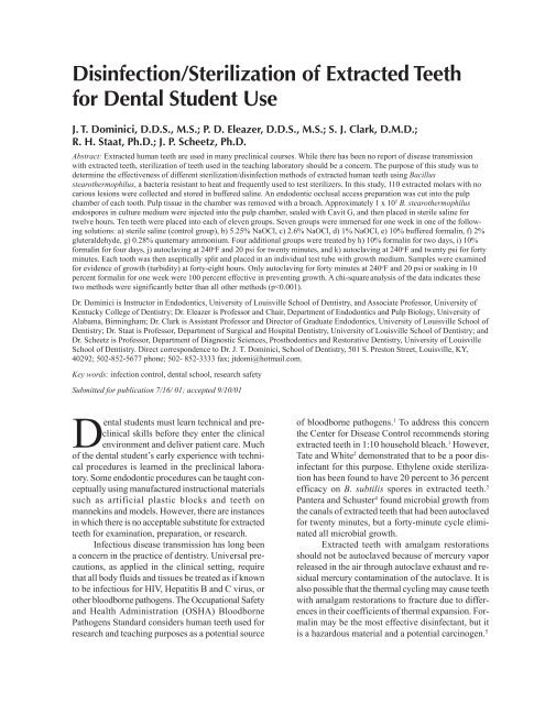 Disinfection/Sterilization of Extracted Teeth for ... - ResearchGate