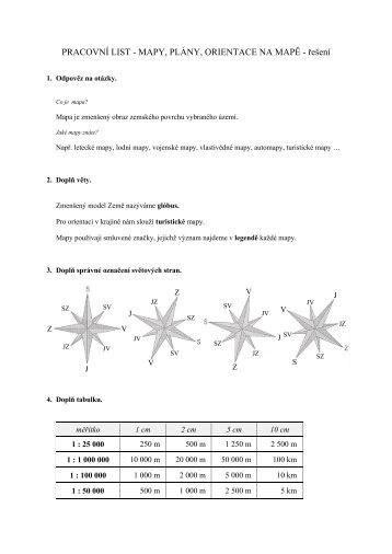 PRACOVNÍ LIST - MAPY, PLÁNY, ORIENTACE NA MAPĚ - řešení