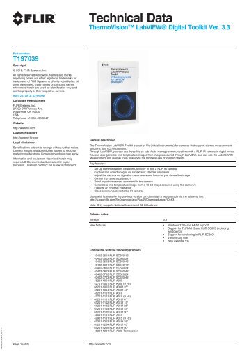 Technical Data ThermoVisionâ¢ LabVIEWÂ® Digital Toolkit Ver. 3.3