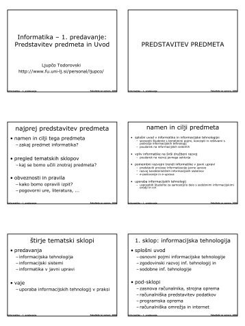 Informatika â 1. predavanje: Predstavitev predmeta in ... - Student Info