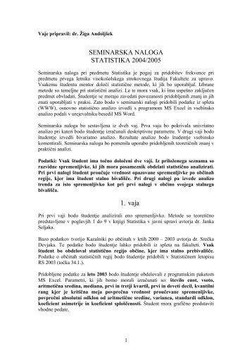 SEMINARSKA NALOGA STATISTIKA 2004/2005 1. vaja - Student Info