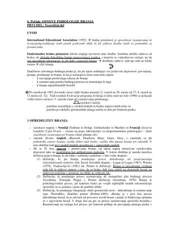 S. PeÄjak: OSNOVE PSIHOLOGIJE BRANJA PRVI DEL - Student Info